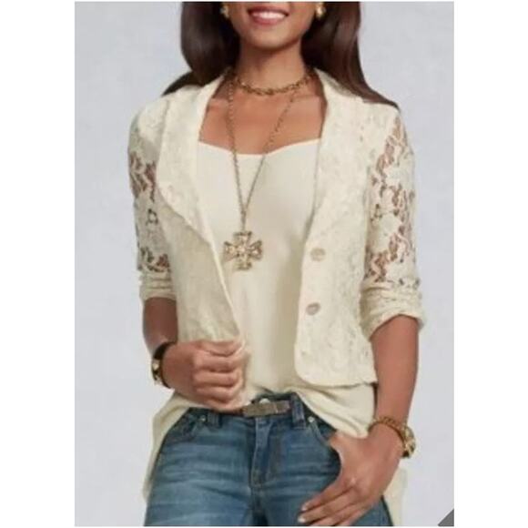 CAbi Lace Blazer Womens Size 6 Two Button Partially Lined Jacket Ivory Style 249 - Picture 1 of 13